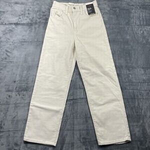 Levis Womens Ribcage Straight Ankle Pants Size 25x27 Pebble / White Corduroy NWT